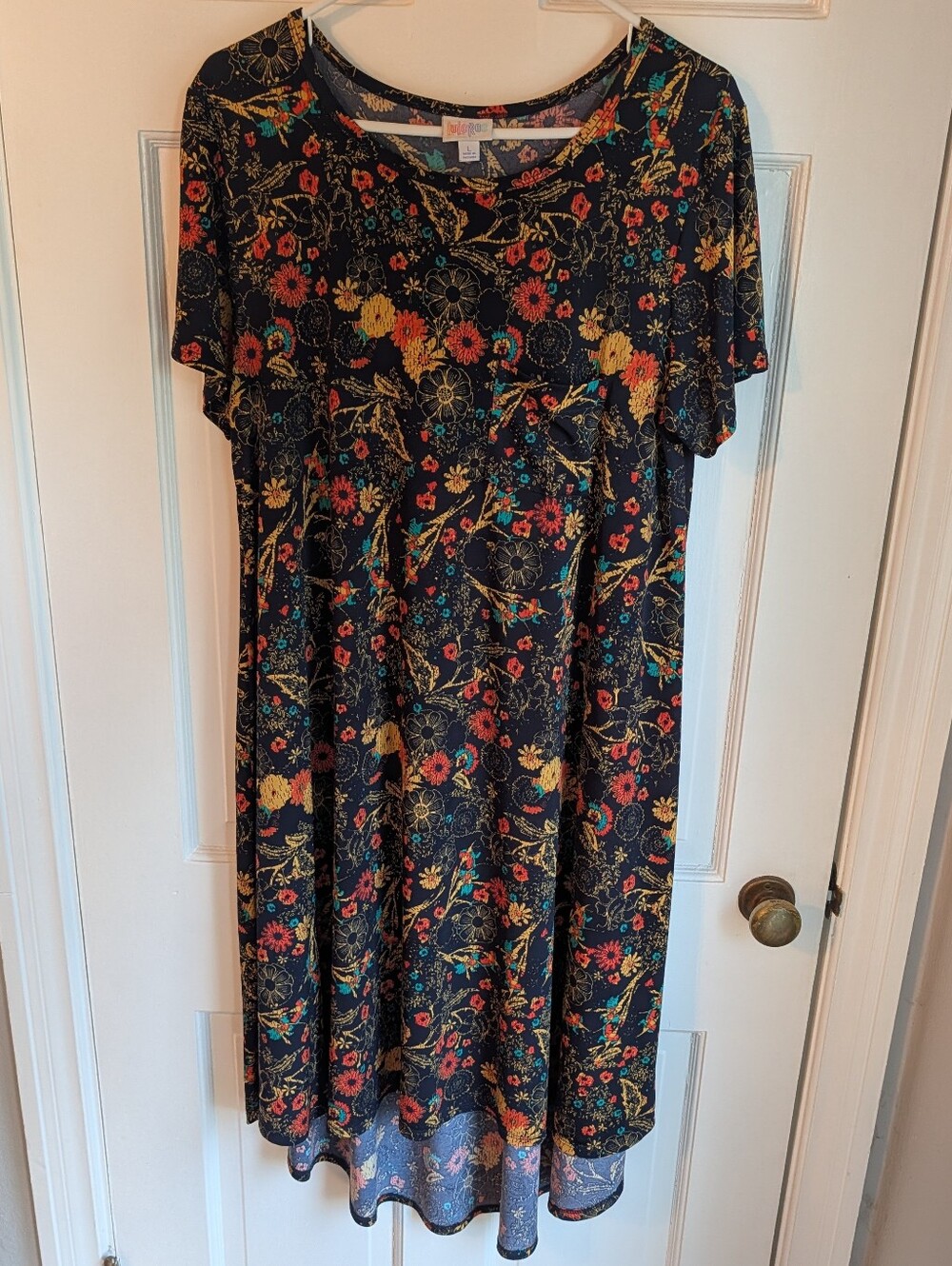 LuLaRoe Black Floral Short-Sleeve Midi Dress - large